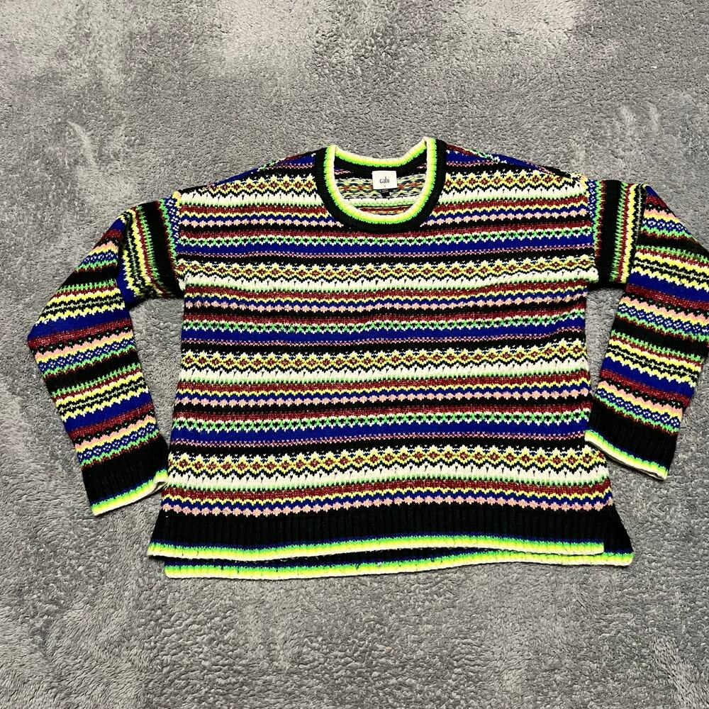 Cabi Sweater Womens Small Moorland Pullover Colorful Stripe Fair Isle #4413 Cozy